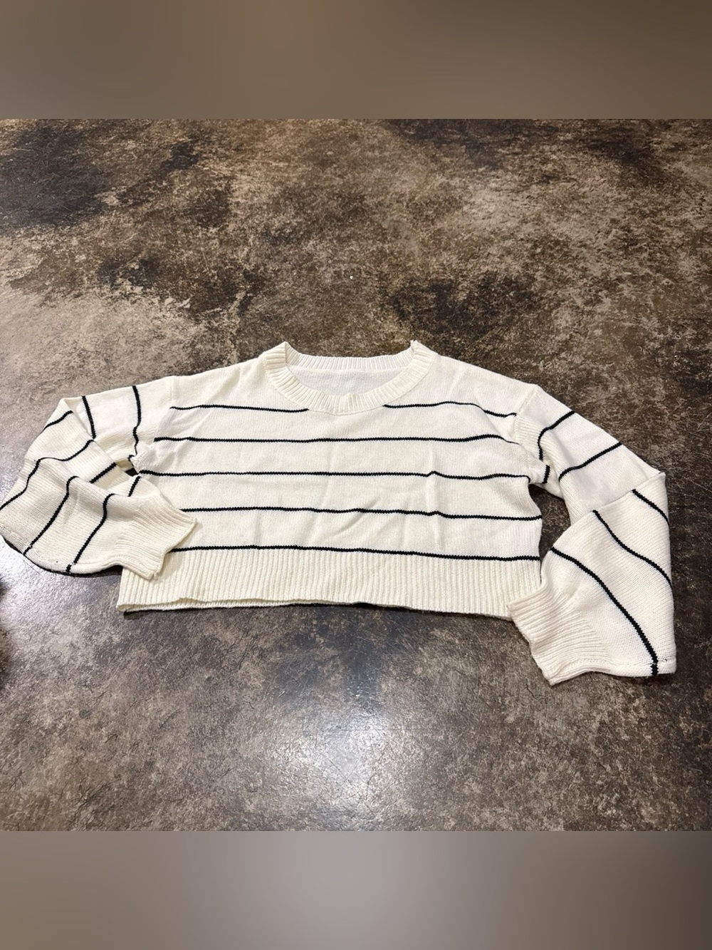 Cropped Cream Striped Knit Sweater - Women